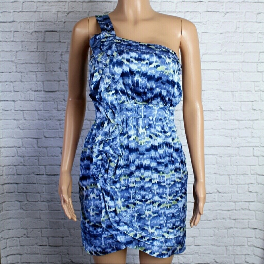 BCBGeneration One Shoulder Ruffled Dress Blue Splash